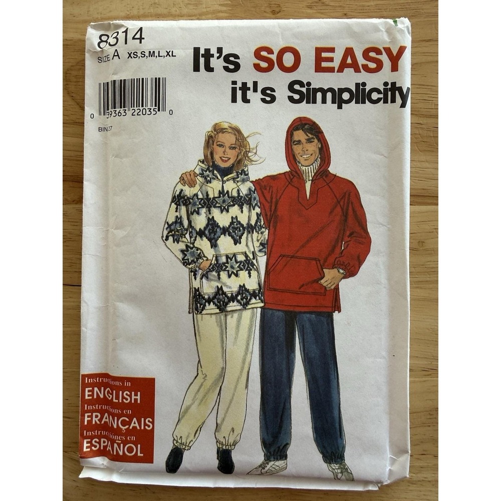 Simplicity‎ Pattern 8314 Misses' Men's Teen's Pullover Top And Pants Sizes XS-XL